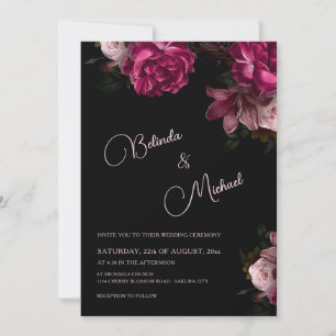 Dunkle handgezeichnete Rosen Foto-Hochzeit Einladung