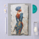 Dunkle Haut Frau in Blue EL6R Decoupage Seidenpapier (Handwerk)
