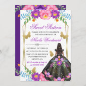 Dunkle Haut Frau mexikanische Blumenbekleidung Süß Einladung (Vorne/Hinten)