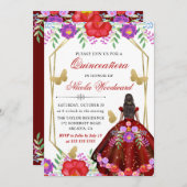 Dunkle Haut Frau mexikanische Blumenkleidung Quinc Einladung (Vorne/Hinten)