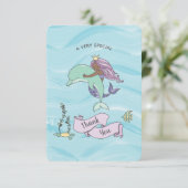 Dunkle Haut Lila Meerjungfrau mit Dolphin Dankeskarte (Stehend Vorderseite)