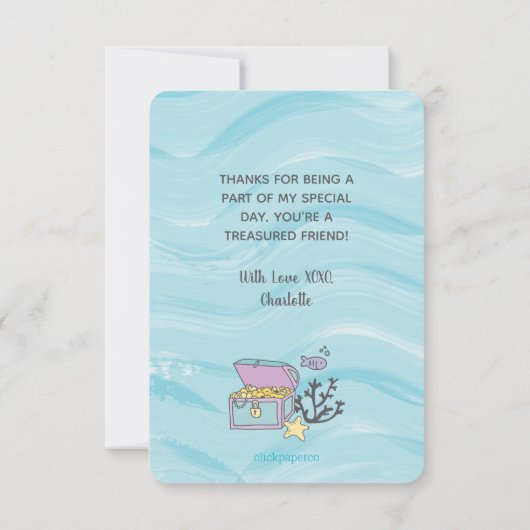 Dunkle Haut Lila Meerjungfrau mit Dolphin Dankeskarte (Rückseite)