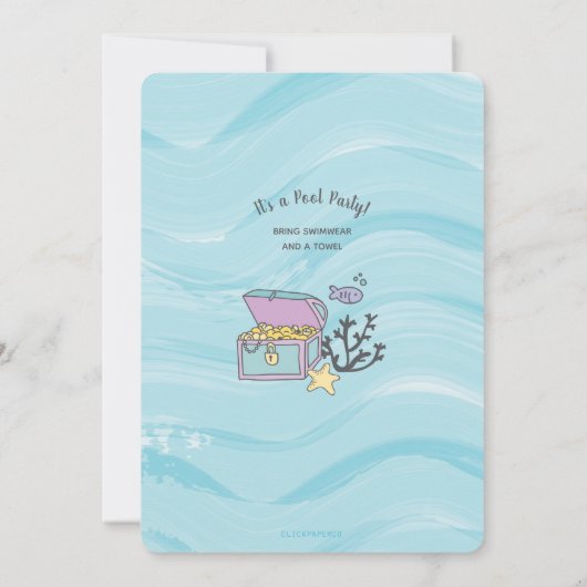 Dunkle Haut Lila Meerjungfrau mit Dolphin Geburtst Einladung (Rückseite)