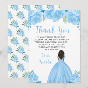 Dunkle Haut Prinzessin Blaue Florale Geburtstagsfe Dankeskarte