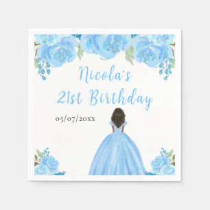 Dunkle Haut Prinzessin Blaue Florale Geburtstagsfe Serviette
