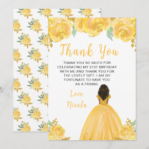 Dunkle Haut Prinzessin Gold Blumen Geburtstagsfeie Dankeskarte
