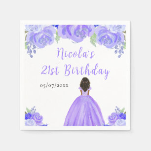 Dunkle Haut Prinzessin Lila Blumen Geburtstagsfeie Serviette