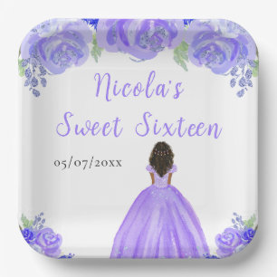 Dunkle Haut Prinzessin Lila Blumen Sweet Sixteen Pappteller