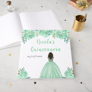 Dunkle Haut Prinzessin Mint Quinceanera Gästebuch