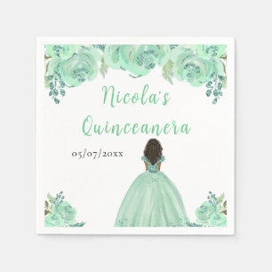 Dunkle Haut Prinzessin Minze Floral Quinceanera Serviette