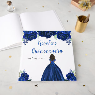 Dunkle Haut Prinzessin Navy Quinceanera Gästebuch