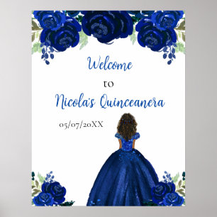 Dunkle Haut Prinzessin Navy Quinceanera Willkommen Poster