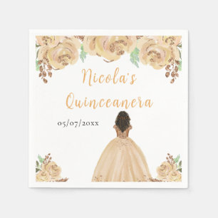 Dunkle Haut Prinzessin Peach Florale Quinceanera Serviette