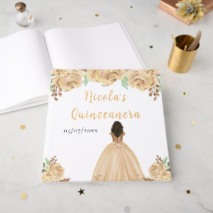 Dunkle Haut Prinzessin Peach Quinceanera Gästebuch