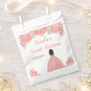 Dunkle Haut Prinzessin Rosa Floral Sweet Sixteen Geschenktütchen