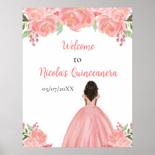 Dunkle Haut Prinzessin Rosa Quinceanera Willkommen Poster