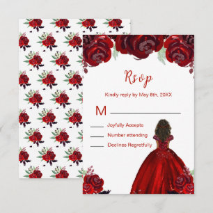 Dunkle Haut Prinzessin Rote Florale Sweet Sixteen RSVP Karte
