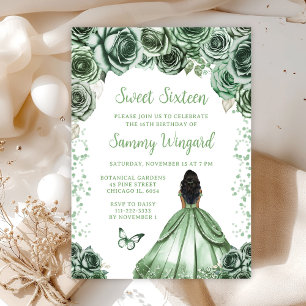 Dunkle Haut Prinzessin Sweet Sixteen im Salbeigrün Einladung