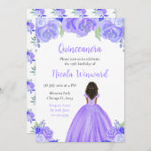 Dunkle Hautprinzessin Lila Blumenquinceanera Einladung (Vorne/Hinten)