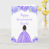 Dunkle Hautprinzessin Lila Blumenquinceanera Karte (Gelbe Blume)