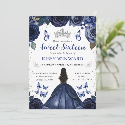 Dunkle Hautprinzessin Sweet 16 Einladung (Stehend Vorderseite)