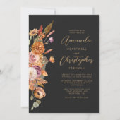Dunkle Herbst-Blumen-Script-Hochzeit Einladung (Vorderseite)