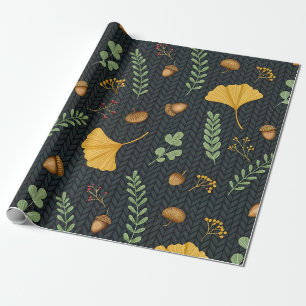Dunkle Herbst-Geschenkverpackung mit Ginkgoblätter Geschenkpapier