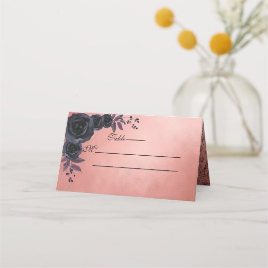 Dunkle Herbstflorgotik Monogramm Lila Platzkarte (Vorderseite)