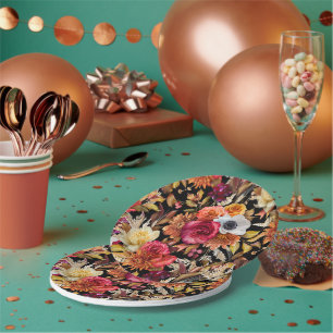 Dunkle herbstliche Blumen Romantische Brautparty  Pappteller