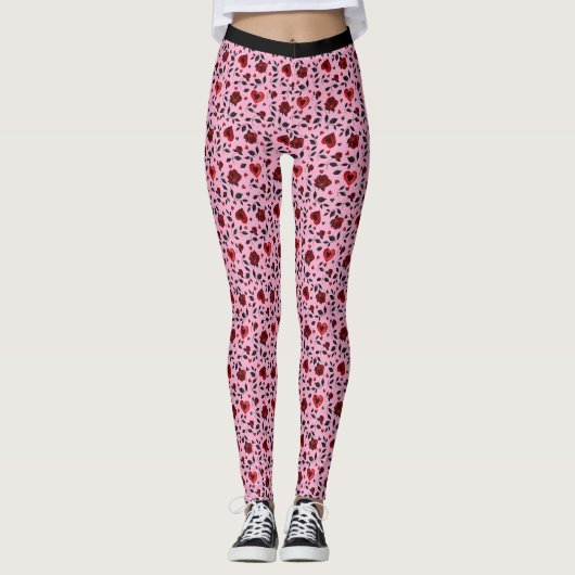 Dunkle Herzen und Rose gehen Leggings (Vorderseite)