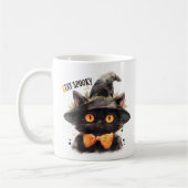 Dunkle Hexenkatze mit Bow-Krawatte Halloween Kaffeetasse (Links)