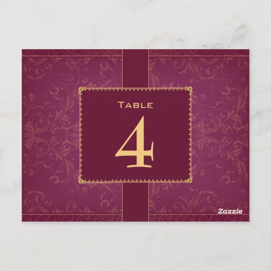 Dunkle Himbeere und goldene Tischnummer (Rückseite)