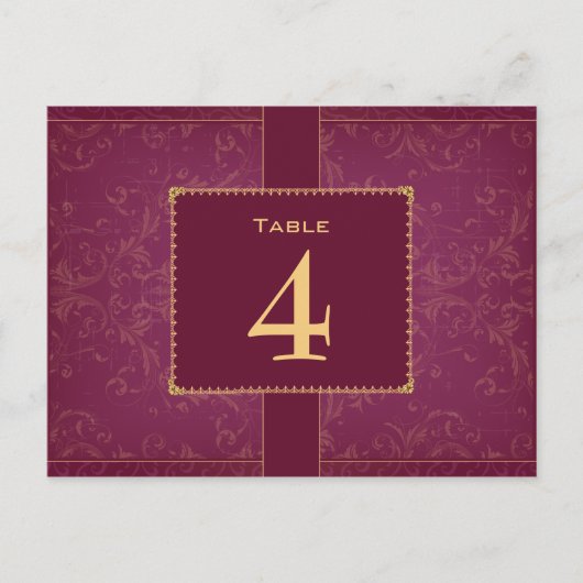 Dunkle Himbeere und goldene Tischnummer (Vorderseite)