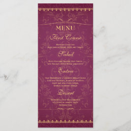 Dunkle Himbeere und goldenes, elegantes Hochzeitsm Menükarte