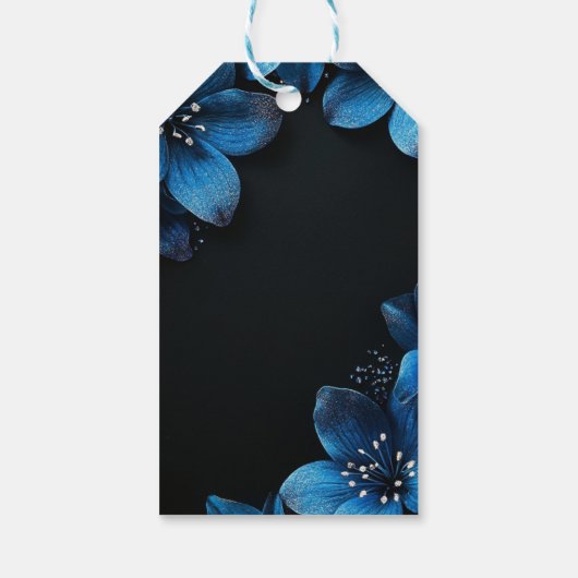 Dunkle Hochzeit danke Karte Glitzer blauen Blumen Geschenkanhänger (Rückseite)