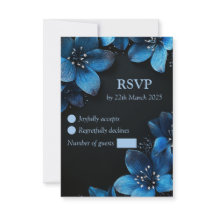 Dunkle Hochzeit RSVP Karte Glitzer Blau Blumen