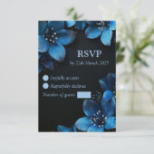 Dunkle Hochzeit RSVP Karte Glitzer Blau Blumen (Stehend Vorderseite)