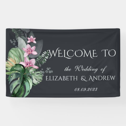 Dunkle Hochzeit tropischer Blume Banner (Horizontal)