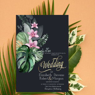 Dunkle Hochzeit tropischer Blume Einladung