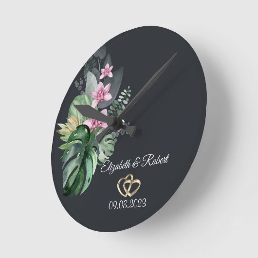 Dunkle Hochzeit tropischer Blume Runde Wanduhr (Winkel)