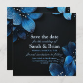 Dunkle Hochzeitseinladung Karte Glitzer blauen Blu (Vorne/Hinten)