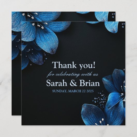 Dunkle Hochzeitseinladung Karte Glitzer blauen Blu (Vorne/Hinten)