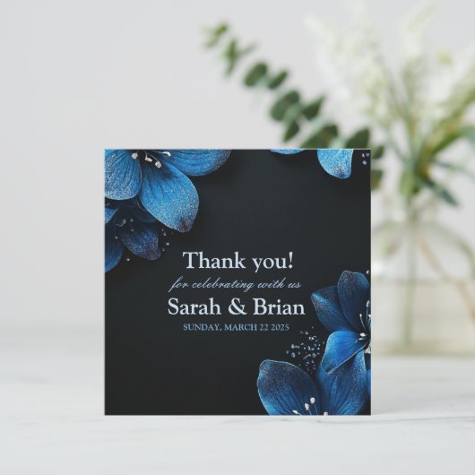 Dunkle Hochzeitseinladung Karte Glitzer blauen Blu (Stehend Vorderseite)