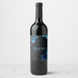 Dunkle Hochzeitwein Flasche Glitzer Blumen Weinetikett