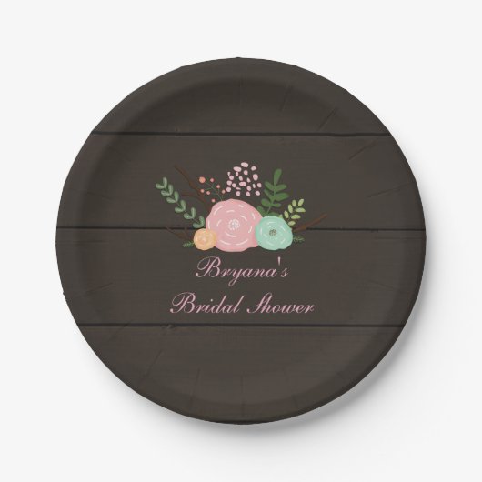 Dunkle Holz- und rustikale Blumen Chic-Papierplatt Pappteller (Vorderseite)