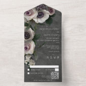 Dunkle Holzkohle Elegant Floral Moderner QR Code All In One Einladung (Innen Boden)