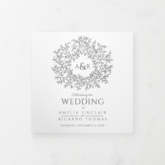 Dunkle Holzkohle, grau, monogramm Liebe Dreifach-gefaltete Programmkarte (Cover)