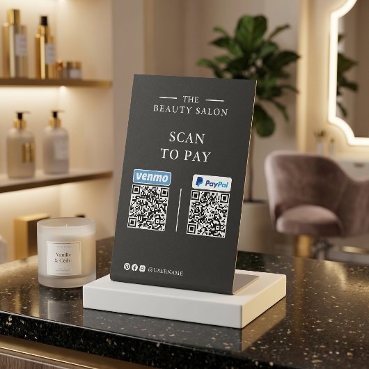 Dunkle Holzkohle Venmo und PayPal QR-Code-Scan zum Sockelschild