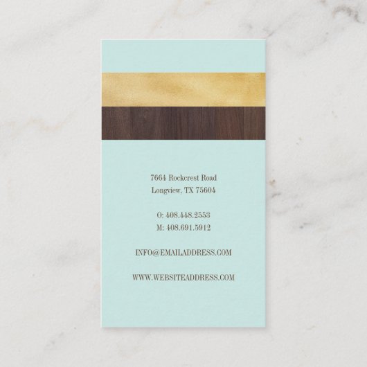 Dunkle Holzkörner, Gold und Aquamarine Streifen Mo Visitenkarte (Rückseite)