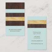 Dunkle Holzkörner, Gold und Aquamarine Streifen Mo Visitenkarte (Vorne/Hinten)